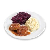 Gehaktbal uienjus rode kool gestampte aardappel 232x176